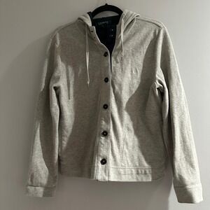 Lauren Ralph Lauren Light Gray Hooded Button Front Jacket Women's Large Monogram